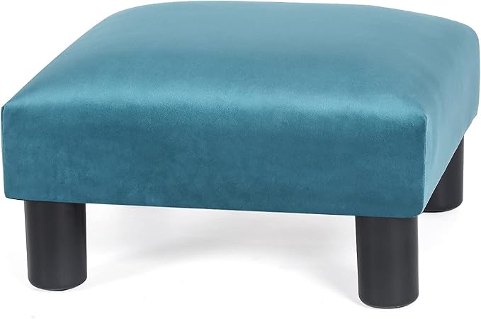 Joveco 15.7'' Small Footstool Ottoman Upholstered Soft Footrest with Non-Skid Plastic Legs, Foot Rest for Desk Couch Living Room Bedroom Office (Blue)-DeskLoop Office