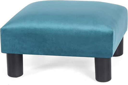 Joveco 15.7'' Small Footstool Ottoman Upholstered Soft Footrest with Non-Skid Plastic Legs, Foot Rest for Desk Couch Living Room Bedroom Office (Blue)-DeskLoop Office