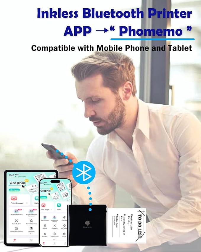 Phomemo Mini Sticker Printer- Mini Printer Sticker Maker Machine M02, Print Pods Suitable for Creative DIY, Diaries, Photos, Study Notes, Portable Thermal Inkless Label Maker for Home/Travel, Black-DeskLoop Office