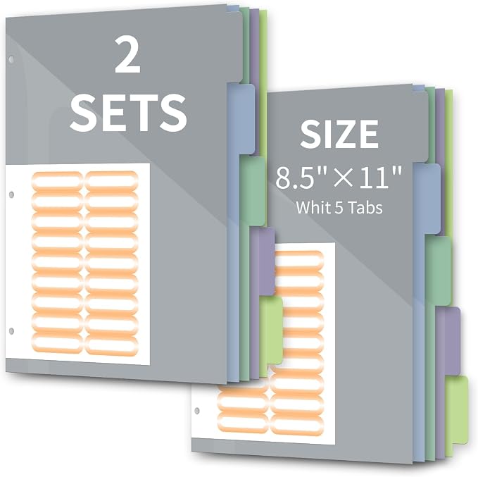 Pocket Plastic Dividers, 5 Tab Set, Letter Size, Morandi Color by BVSSX