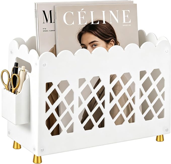 Acrylic Magazine Rack with Handle, Detachable Side Pen Slot, Wave HollowOut by Unknown