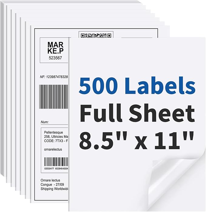 500 Sheets Sticker Paper Matte White, 8.5" x 11" Label Paper for Laser & Inkjet Printer, Full Sheet Label for Shipping Address Mailing-DeskLoop Office