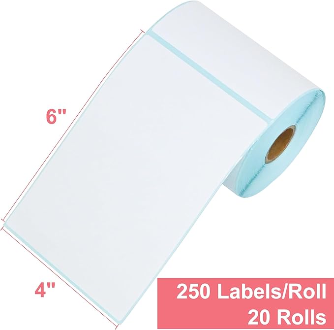 L LIKED 4"x 6" Direct Thermal Labels White Perforated Shipping Labels, 250 per Roll, 20 Rolls - Commercial Grade-DeskLoop Office