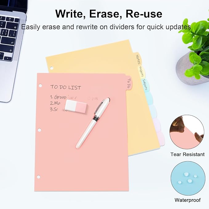 48 Count/6 Sets Write & Erase Binder Dividers - Image 3