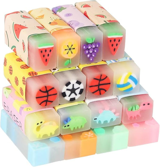 Cute Erasers for Kids Bulk 16 Pack Animal Food Fun Desk Pets Pencil Students School Supplies Prize Gifts Party Favors-DeskLoop Office