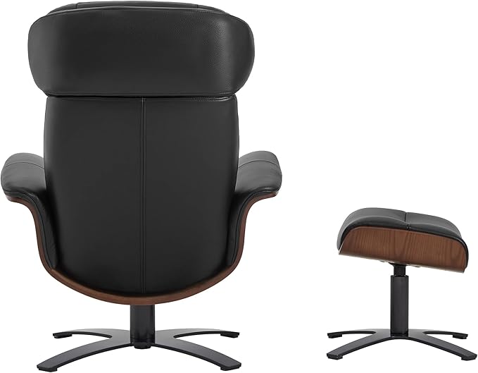 CHITA Genuine Leather Reclining Swivel Chair with Adjustable Headrest and Ottoman for Living Room, Black-DeskLoop Office