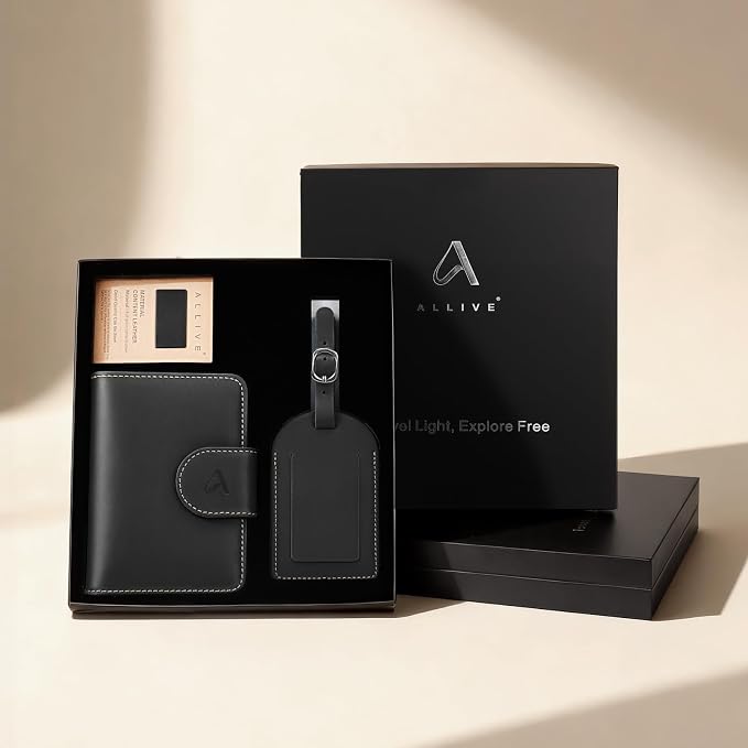 ALLIVE Passport Holder with Luggage Tag, Genuine Leather Passport Holder with - Image 2