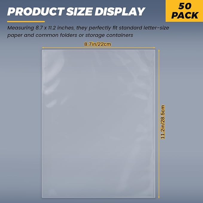 50 Pcs Crystal Clear Sheet Protectors, Letter Size 8.5" x 11" Plastic Paper - Image 2