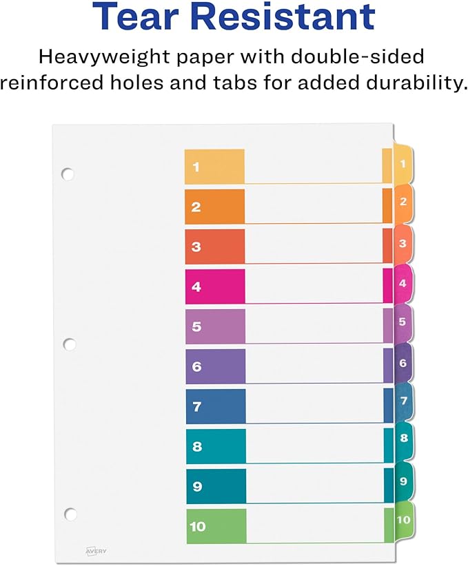 Avery 10 Tab Dividers | Multicolor Tabs | Table of Contents | - Image 5