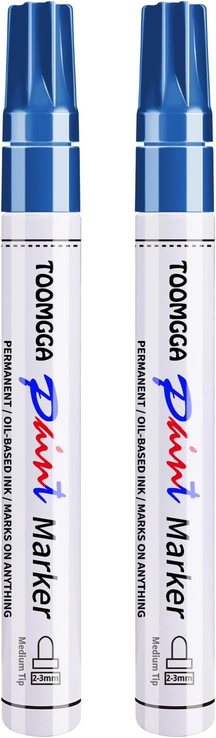 TOOMGGA Permanent Paint Pens Blue Paint Markers 2 Pack Oil Based Markers by TOOMGGA