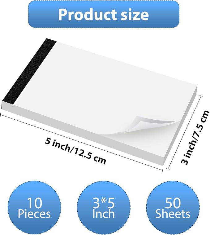 10 Pack Blank Notepad Ruled for Work 50 Sheets Study Servers Daily Planning | - Image 2