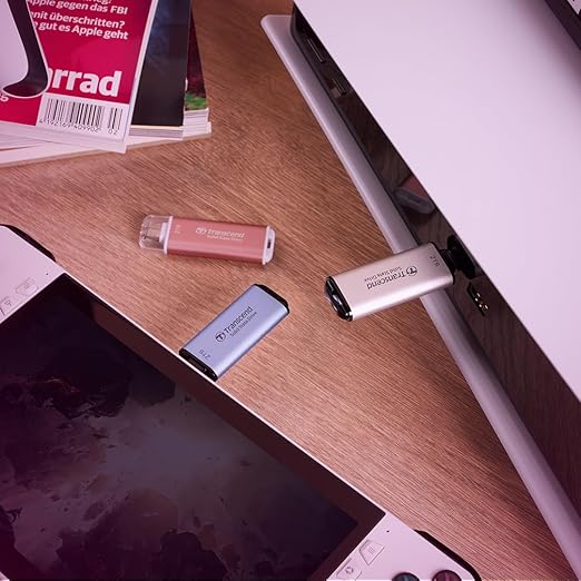 Transcend 2TB External SSD, USB 3.2 Gen2, Up to 1,050MB/s, Portable SSD with Type C, for Steam Deck, ROG Ally, MSI Claw, Windows & Mac, iPhone, iPad, Android, PS5, Xbox, Smart TV, Pink-DeskLoop Office