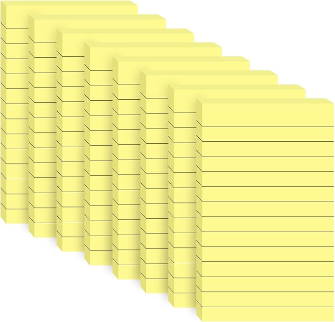 8 Pads Lined Sticky Notes 4x6 inch Giant Wall Post, 400 Sheet Light Yellow by Agoer