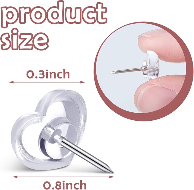Fainne 200 Pieces Heart Push Pins Clear Thumb Tacks Heart Shaped Push Pins - Image 2