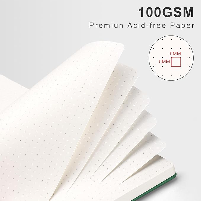 RETTACY Bullet Dotted Journal Notebook, 110 Pages, A4 Large Size (8.5" × 11"), Leather Hardcover, 100 GSM Thick Paper, Spiral-bound, for Bullet Journaling, Planning, Tracking (Dark Green)-DeskLoop Office