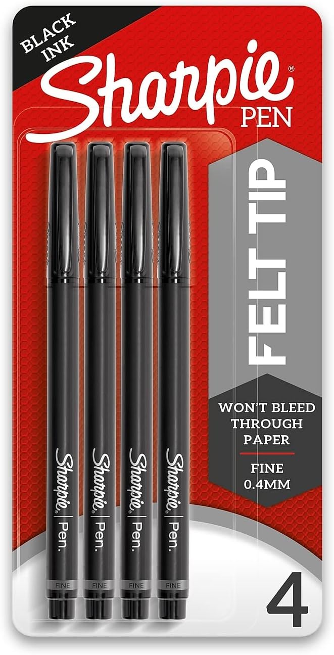 Sharpie Felt Tip Medium Point Black Pens, Drawing & Writing Pens Ideal by Unknown