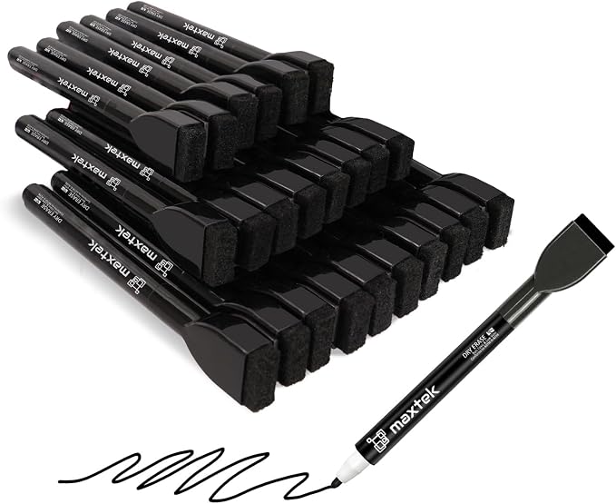 maxtek 24 Count Magnetic Black Dry Erase Markers, Fine Tip Whiteboard Markers by Maxtek