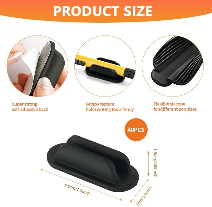 40 PCS Adhesive Pencil Holders for Desk, Silicone Pencil Holder - Image 2