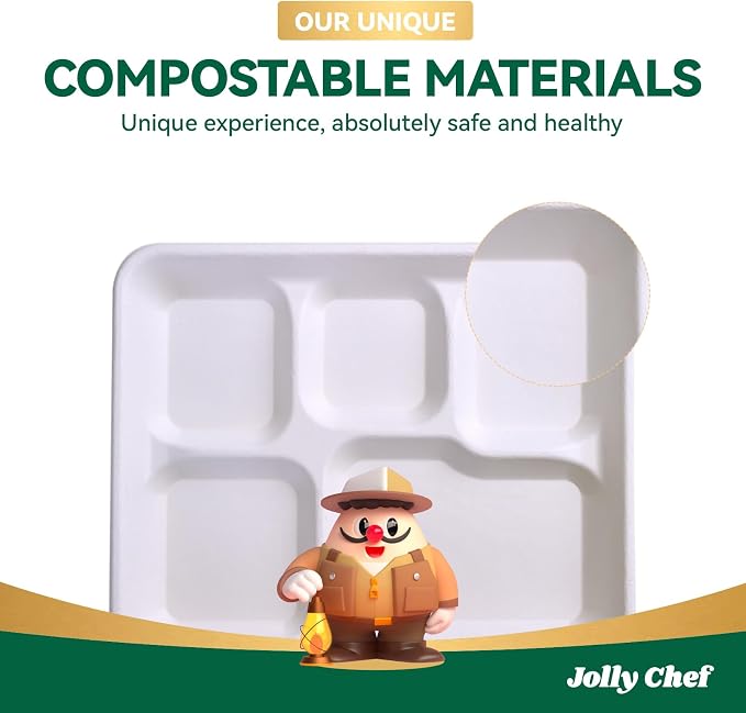 JOLLY CHEF Compostable  Compartment Paper Plates 10*8.25*1  Small - Image 7