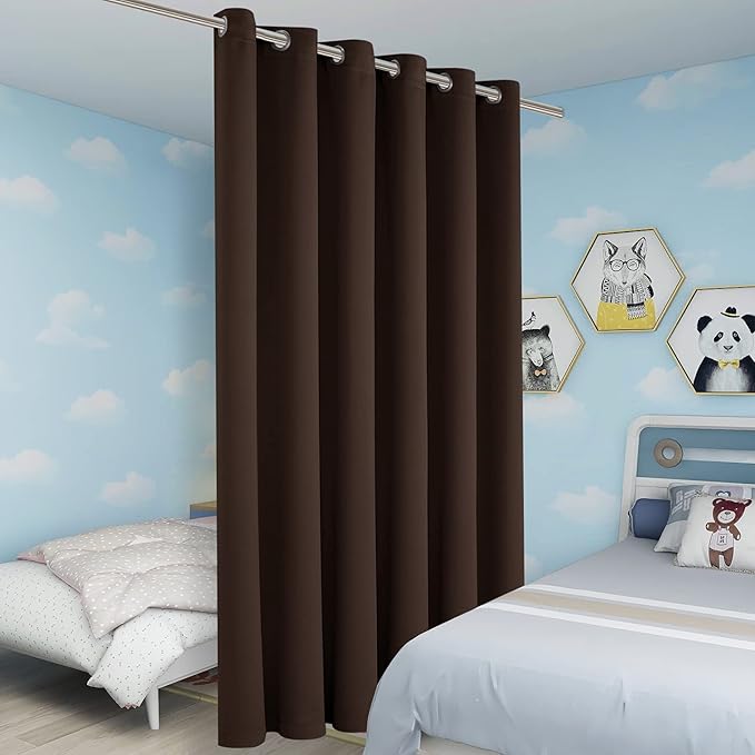 BONZER Room Divider Curtain Screen Partitions Total Privacy Wall Grommet Wide Blackout Curtains for Living Room, 96L x 70W Inch (8L x 5.8W ft), 1 Panel, Chocolate-DeskLoop Office
