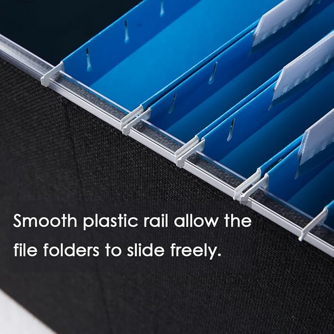 PRANDOM File Organizer Box - Set of 4 Collapsible Decorative Linen Filing Storage Hanging File Folders with Lids Office Cabinet Letter Size Black (15x12.2x10.75 inch)-DeskLoop Office