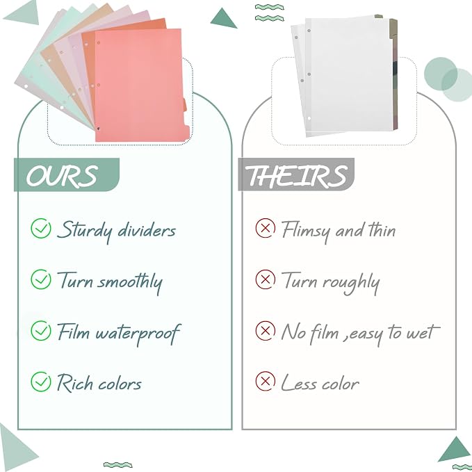 Honoson 12 Sets 8 Tab Dividers for 3 Ring Binders Plastic File 8.5 x 11 Inch - Image 5