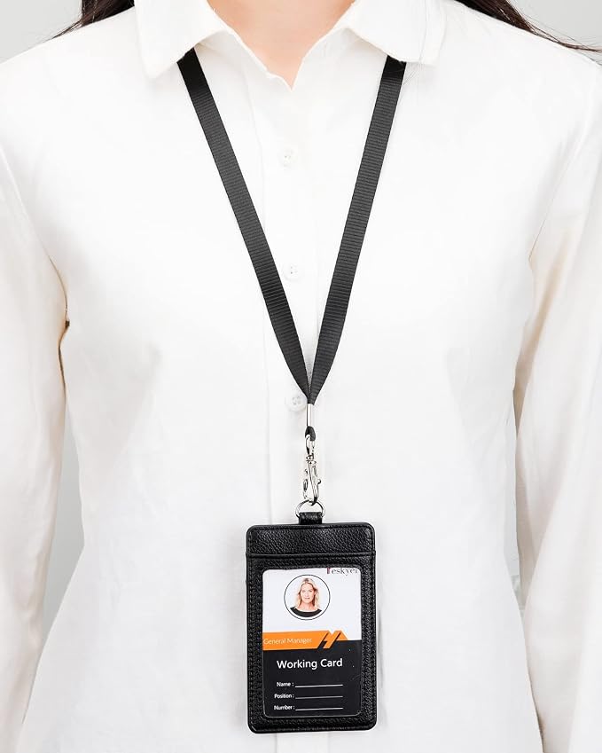 Teskyer Badge Holder with Lanyard, Leather ID Name Badge Card Holder with - Image 9