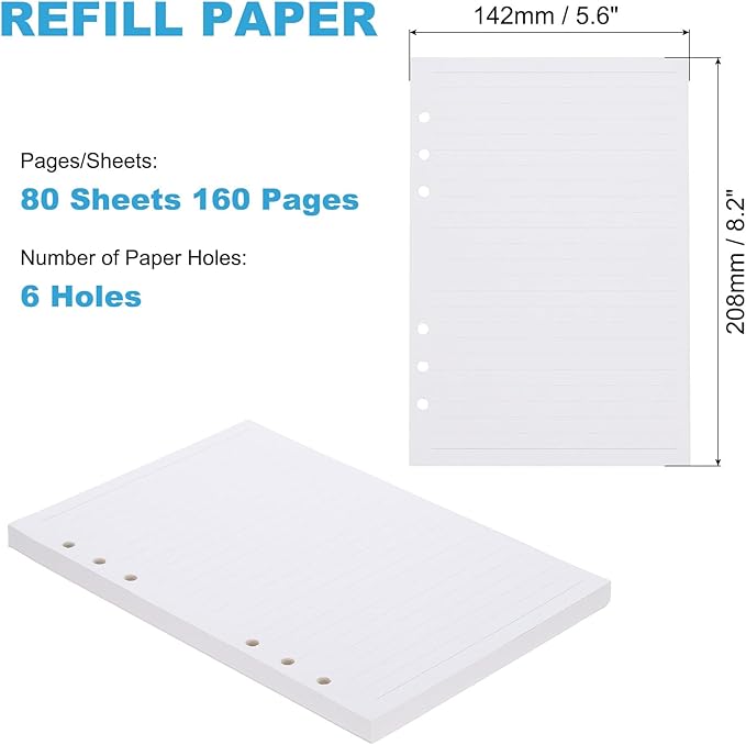 PATIKIL A5 Ruled Refills Inserts 6-Ring Binder Loose Leaf Planner Filler Paper Planner Inserts, 80 Sheets/160 Pages, Lined, White-DeskLoop Office