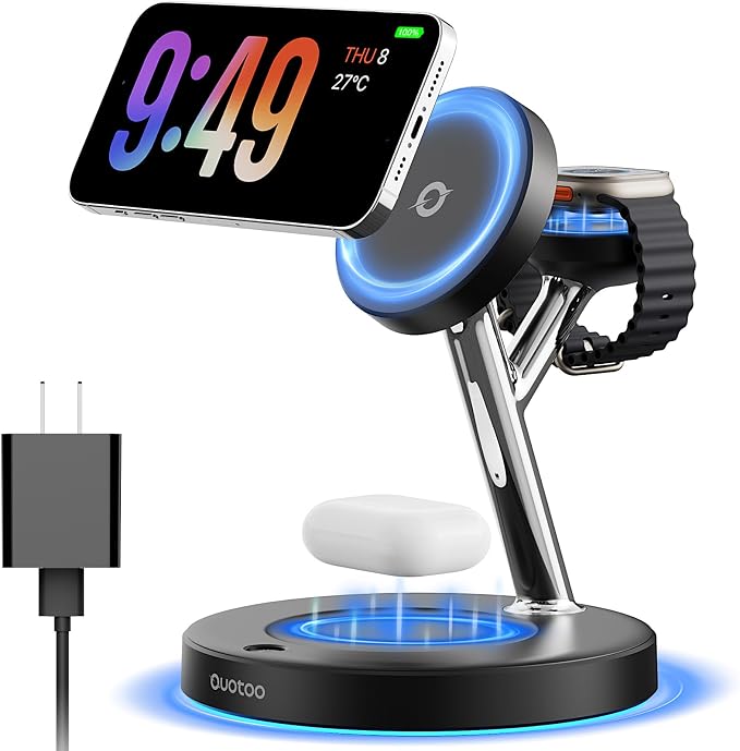 【Adjustable Blue Ambient Light】 Wireless Charger 3 in 1 by Ouotoo