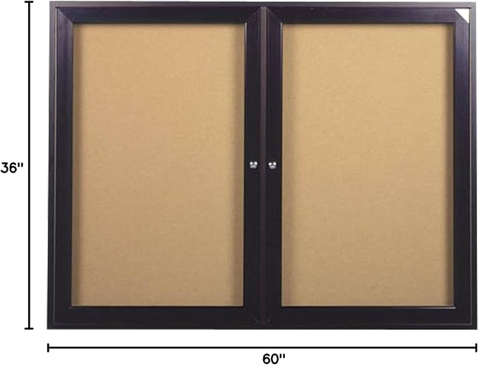Ghent 36"x60" 2-Door indoor Enclosed Bulletin Board , Shatter Resistant, with Lock, Bronze Aluminum Frame - Natural Cork (PB23660K) Made in the USA-DeskLoop Office