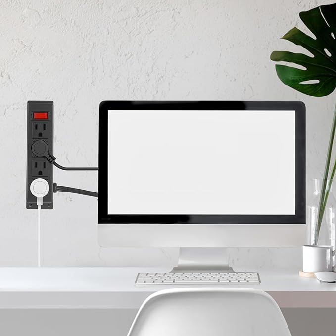 2Pack Wall Mount Power Outlet Strip, 4 Outlet Mountable Power Strip with Switch, Under Desk Power Strip Connect with 6ft Cord Mount Under Desk, Workbench, Nightstand, Dresser, Table.(Black)-DeskLoop Office