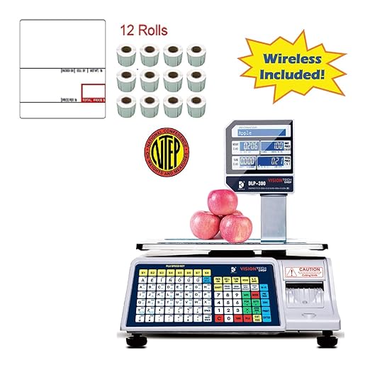 VisionTechShop DLP-300 Label Printing Scale Pole Display, 30/60lbs Capacity, 0.01/0.02lbs, NTEP Legal for Trade with a Free 1 case CAS LST-8020 UPC w/Ingredients Label, 58 x 60 mm-DeskLoop Office