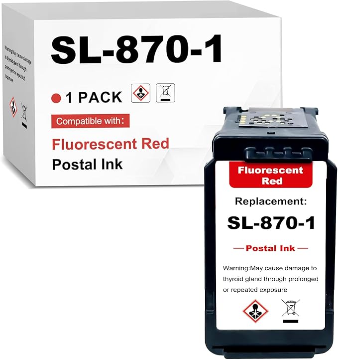 SL-870-1 XXL Fluorescent Red Ink Cartridge Compatible for PB New SendPro Mailstation Postage Meter (CSD1) - 1 Pack(18ML) 18M-DeskLoop Office