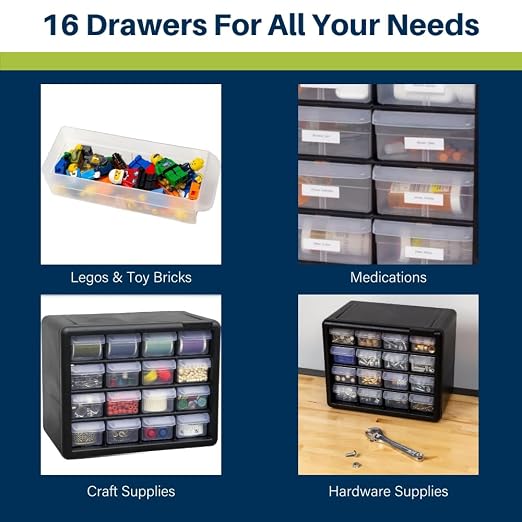 Akro-Mils 16-Drawer Plastic Storage Cabinet | 10-1/2 x 6-1/2 x 8-1/2 Inch | - Image 5