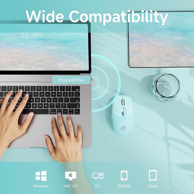 EWEADN Q5 Wireless Mouse, Bluetooth & 2.4G Quiet Computer Mouses with 1600 DPI, Battery Level Display, Ergonomic Office Mouse,6 Button Portable Cute Cordless Mice for Laptop/PC/Mac- Blue-DeskLoop Office