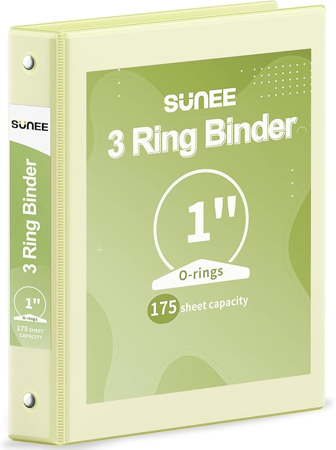 SUNEE 3 Ring Binder 1 Inch 1 Pack, Light Yellow by SUNEE