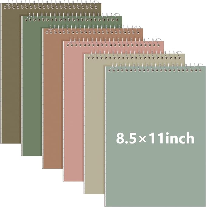 6 Pack 8.5 x 11'' Top Bound Office Steno Book Wide Ruled Double Sided Spiral Notebooks Reliable White Paper 70 Sheets/Pad Pastel Colors Covers for Writing School Notes(Classic Color)-DeskLoop Office