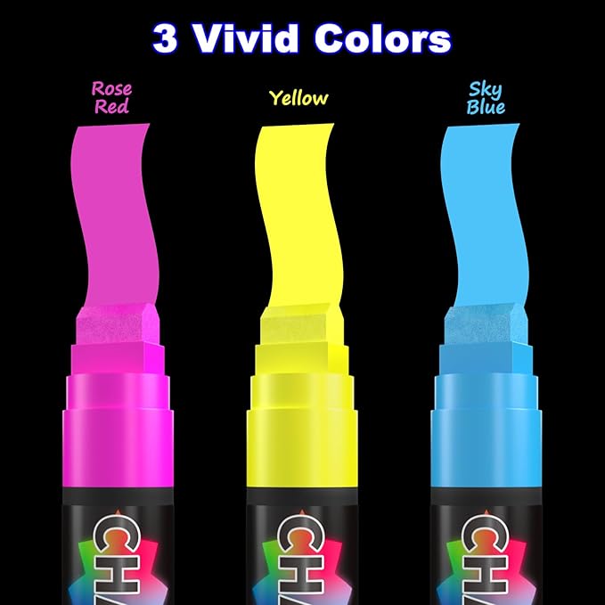 FansArriche Jumbo Window Markers, 3 Pack 15mm Neon Chalk Pens, Liquid Chalk Bright Car Marker, Chalkboard Markers for Windows, Blackboard, Glass, Signs, 3-in-1 Nib-DeskLoop Office