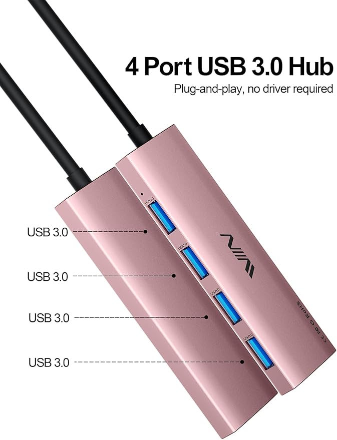 USB 3.0 Hub,4 Port USB Splitter Extender Portable Adapter Multiport Data Hub for Laptop,Xbox, Flash Drive,HDD,Console,Camera,Keyborad,Mouse Windows,Mac OS PC,Not Designed to Charge Devices-Pink-DeskLoop Office