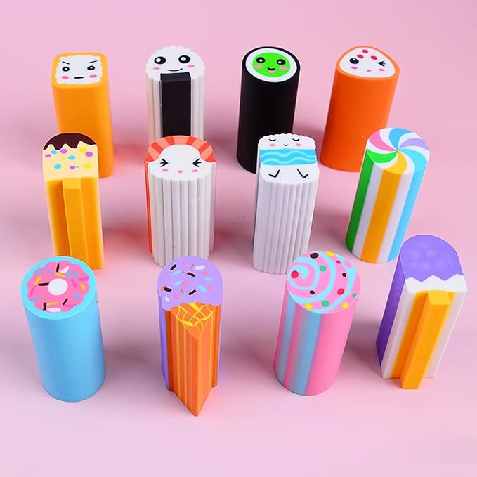 Food Erasers 12 Pack Sushi Desserts Desk Pet Erasers for Kids Cute Fun School Supplies Prize Gifts Party Favors-DeskLoop Office