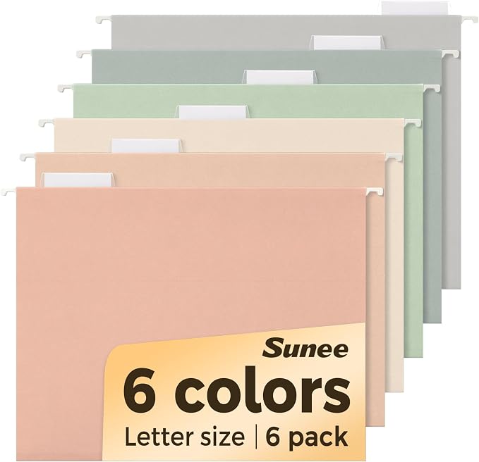 SUNEE Hanging File Folders, 6 Pack Letter Size Hanging File Folders by SUNEE