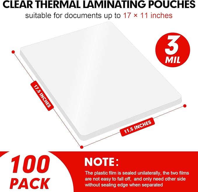 Laminating Sheets, 100 Pack Clear Thermal Laminating Plastic Paper Hold 11 x 17 Inch Sheet, 3 Mil Lamination Sheet Paper for Laminator, Round Corner-DeskLoop Office