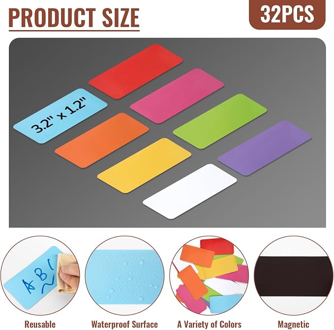 72 Pcs Dry Erase Magnetic Labels, 3.2" x 1.2" 8 Colors | Reusable Writable - Image 4