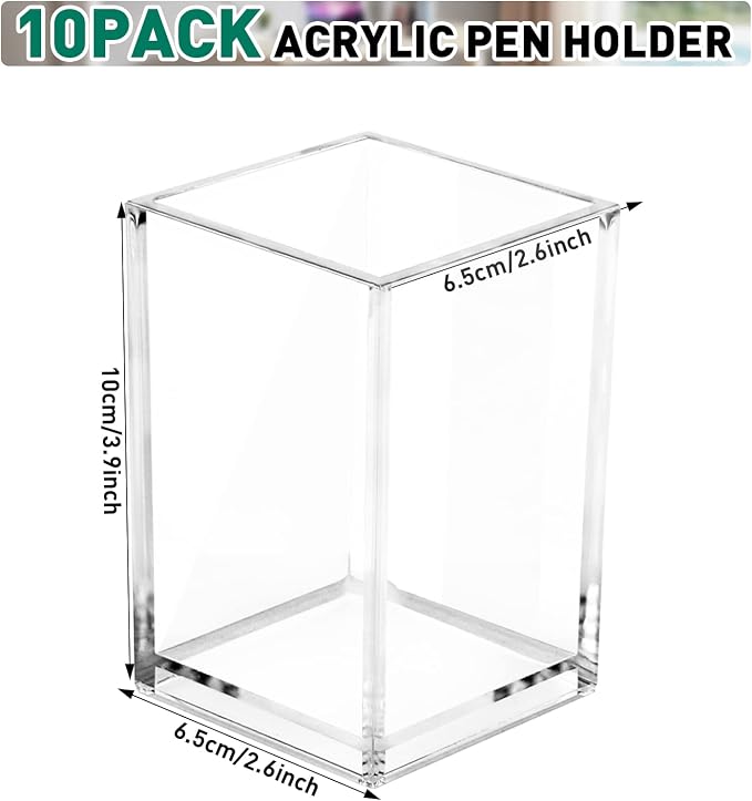 10 Pack Clear Acrylic Pen Holder Makeup Brush Holder Desktop Pencil Organizer - Image 6