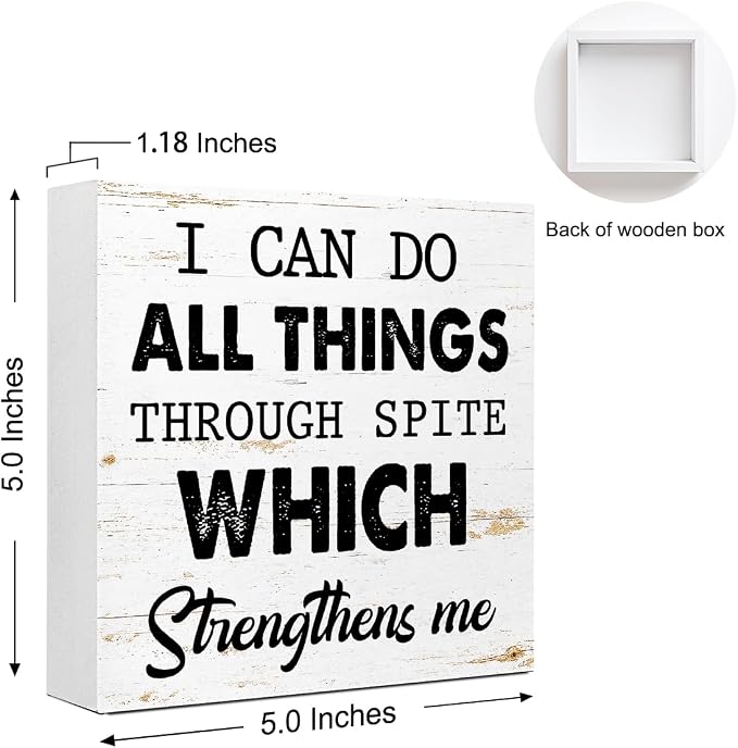 WUZYOU I Can Do All Things Through Desk Sign Wood Block Decor, Inspirational - Image 2