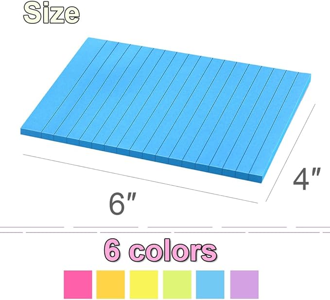 (12 Pack) Lined Sticky Notes 4x6 in Ruled Stickies Super Sticking Power Memo Pads Bright Colors-DeskLoop Office