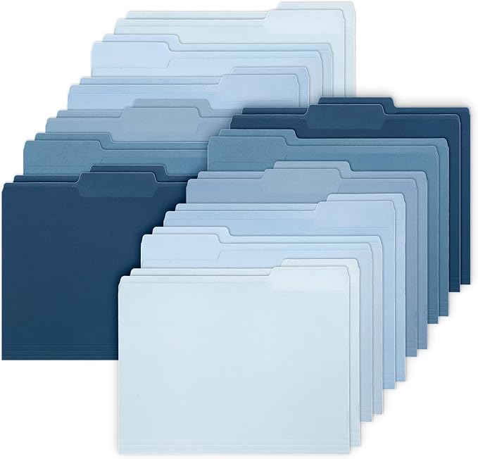 Whaline 24 Pack Dusty Blue File Folders Letter Size 6 Colors Gradient Blue File by Whaline