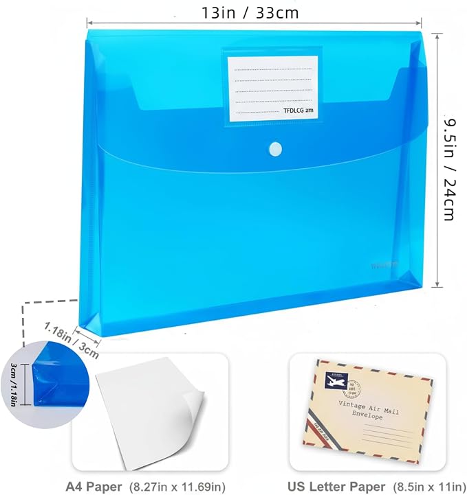 20 Pack Plastic Envelopes with Snap Closure, Poly Expandable File Folder with - Image 3