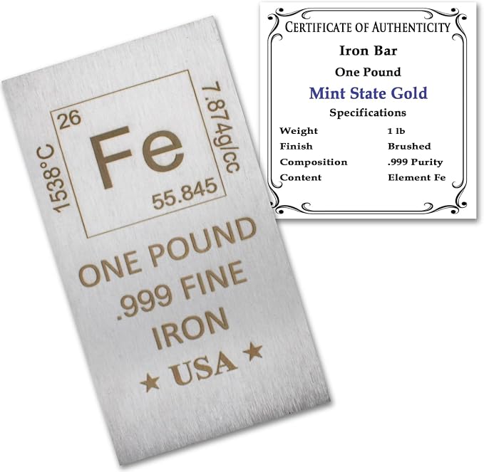 1 lb Pound Iron Bar .999 Pure Paperweight by MintStateGold