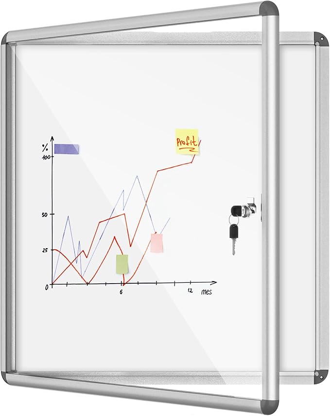 28"x26" Enclosed Bulletin Board, Lockable Weather-Resistant Aluminum Noticeboard for School & Office, Silver Frame w/Magentic Whiteboard-DeskLoop Office
